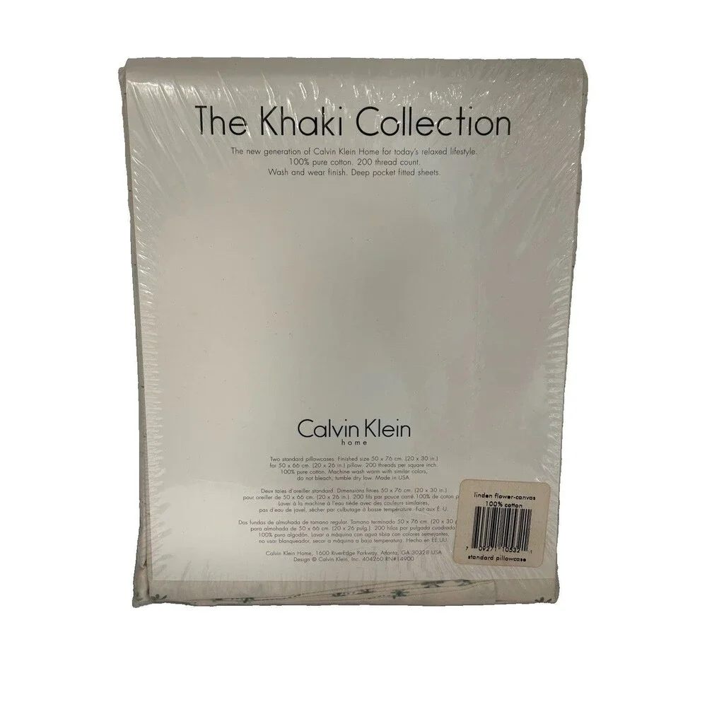 NEW Calvin Klein Pillowcases Pair Khaki Collection Linden Flower Canvas Set of 2